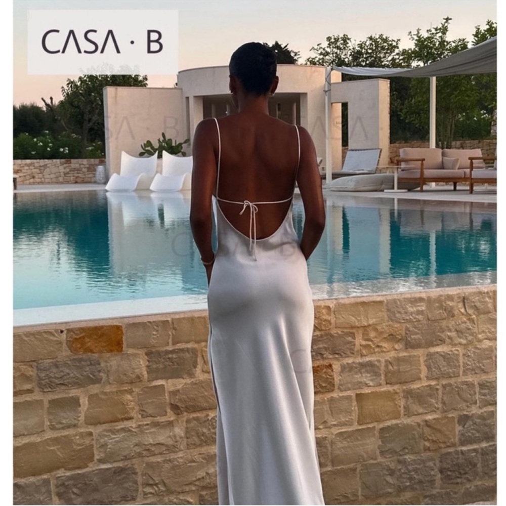 CASA B Adrienne Satin Slip Dress in White Satin ✨